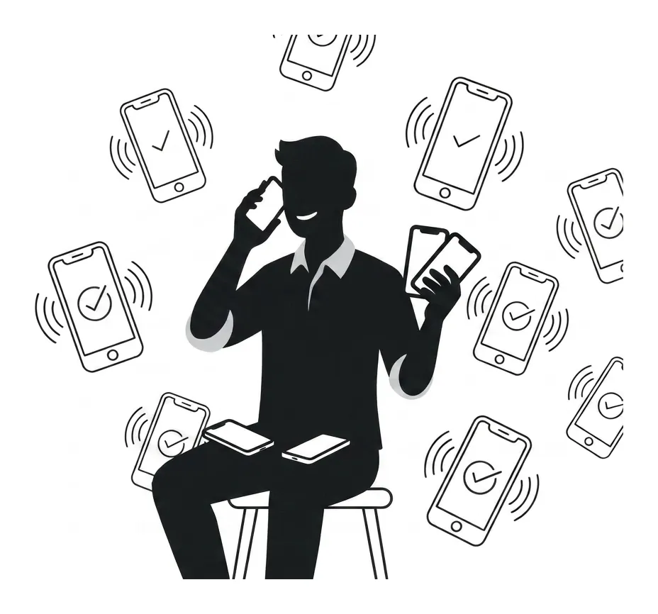 Lealdo answering one call while dozens of phones ring around him.
